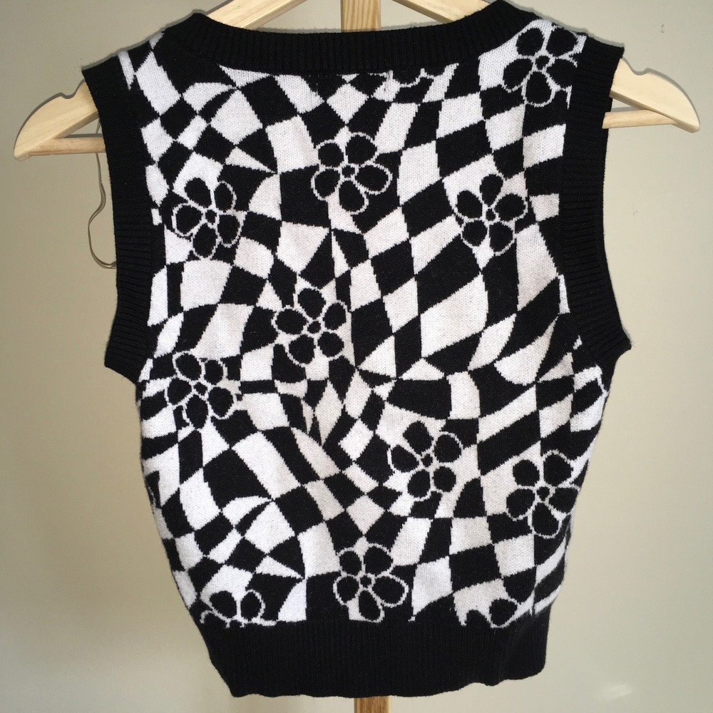 RSQ Black White Checkerboard Knit Vest Sweater Medium